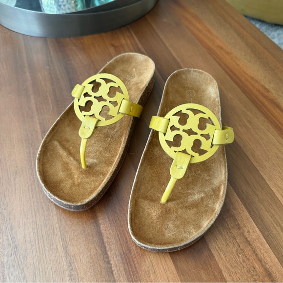 Tory Burch Miller Cloud Lemon Lime Leather Sandals - Picture 3 of 10